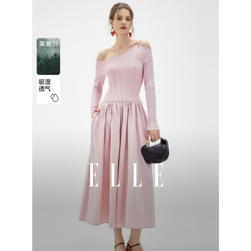 13159573.ELLEX型收腰连衣裙女优雅气质金属胸针设计针织裙