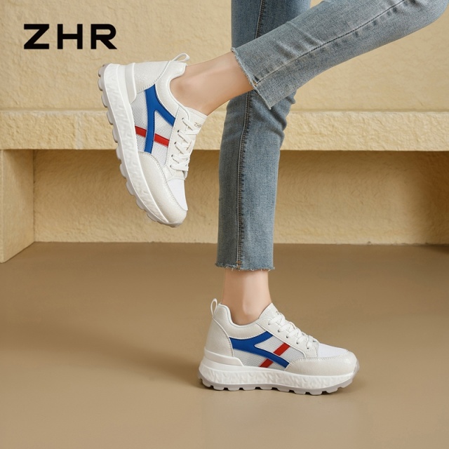 13161562.【ZHR则则】内增高阿甘鞋圆头系带厚底女鞋[超纤+网布]