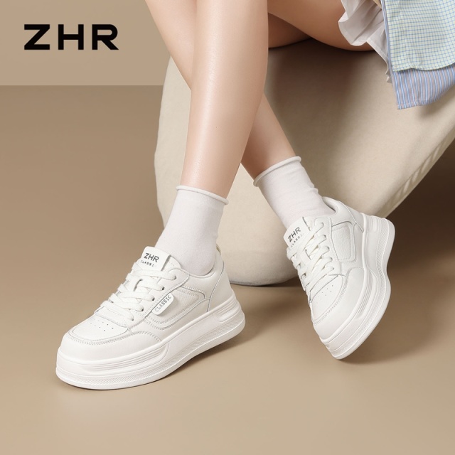 13161526.【ZHR则则】厚底小白鞋圆头系带厚底女鞋[PU]