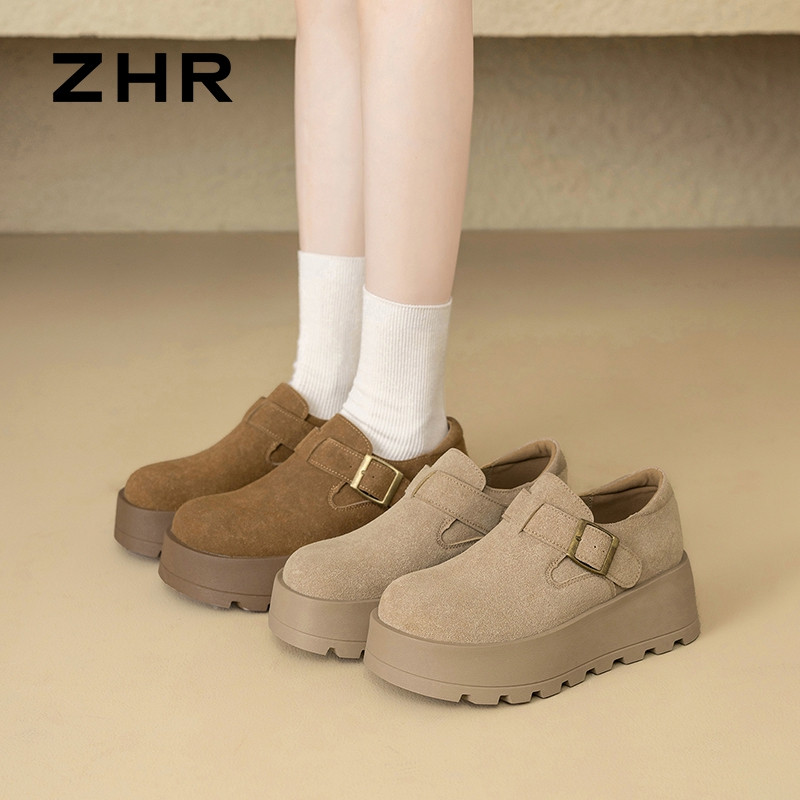13693472.【ZHR则则】勃肯鞋圆头搭扣套脚厚底女鞋[牛纤绒]
