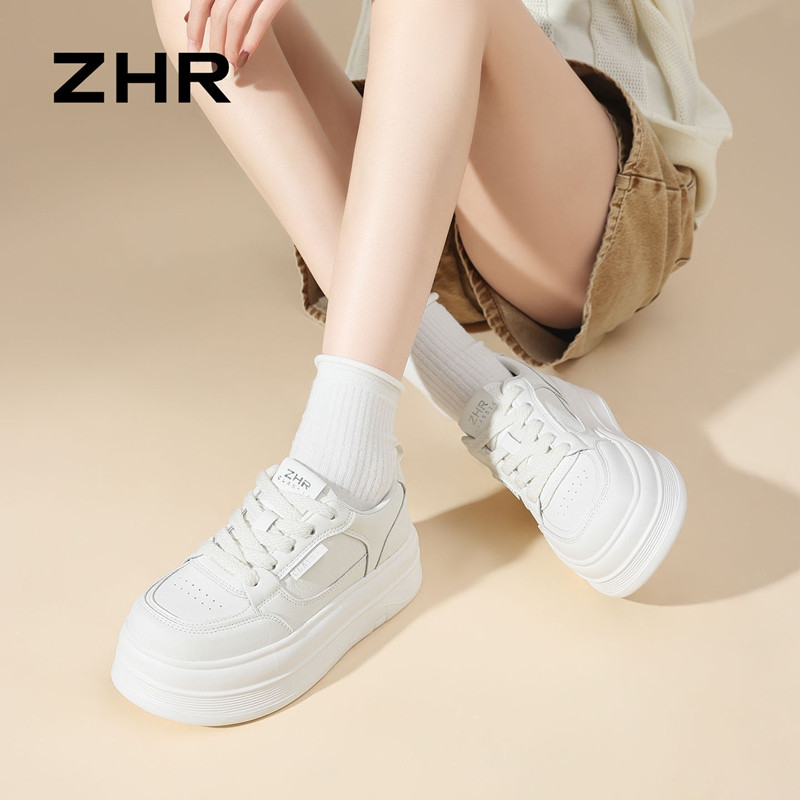 13161591.【ZHR则则】厚底小白鞋圆头系带厚底女鞋[超纤]