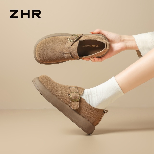 13161510.【ZHR则则】勃肯鞋圆头套脚厚底女鞋[牛剖层绒面革]