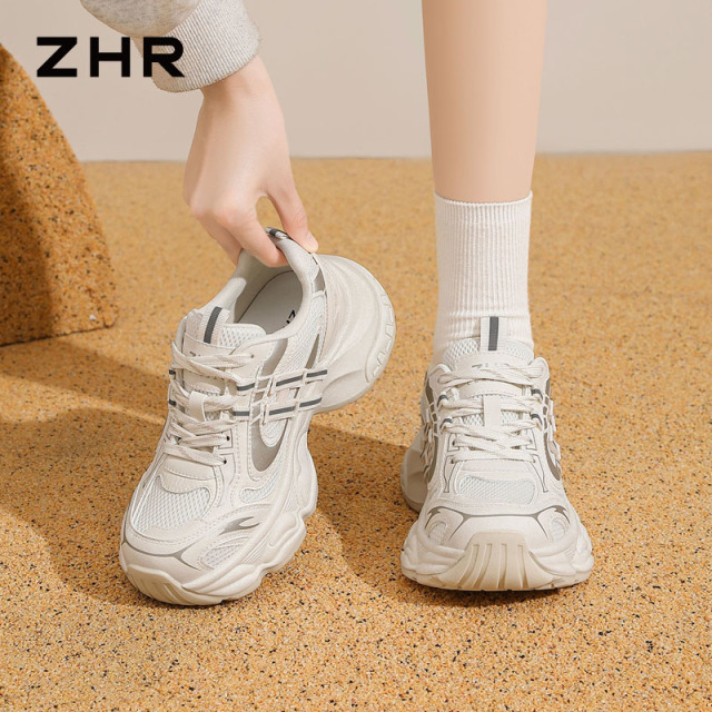 13161509.【ZHR则则】老爹鞋圆头系带厚底女鞋[PU+网布+PVC]
