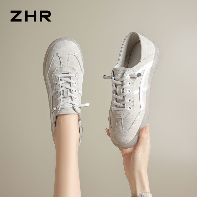 13161538.【ZHR则则】德训鞋圆头松紧带平底女鞋[头层猪皮+PU]