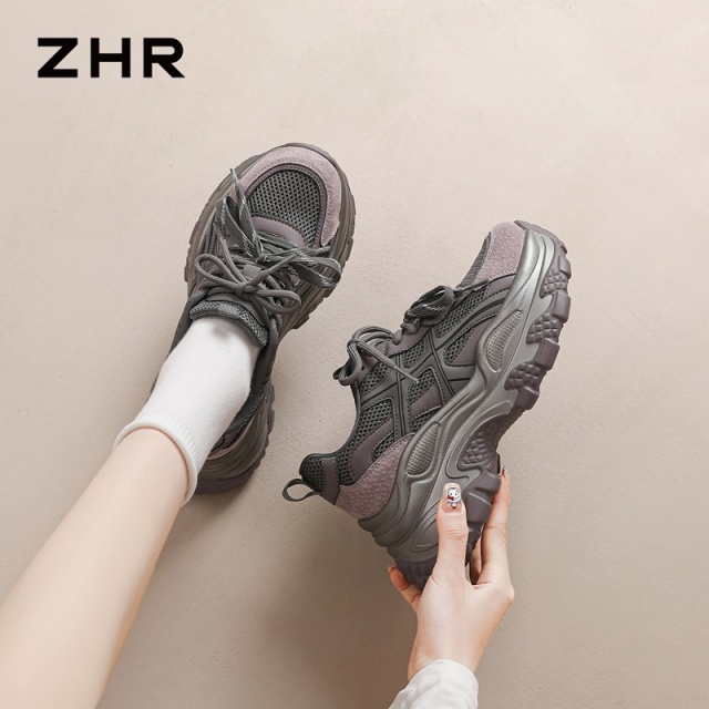 13161574.【ZHR则则】老爹鞋圆头系带厚底女鞋[网布+PU+猪巴戈（二层猪皮）]