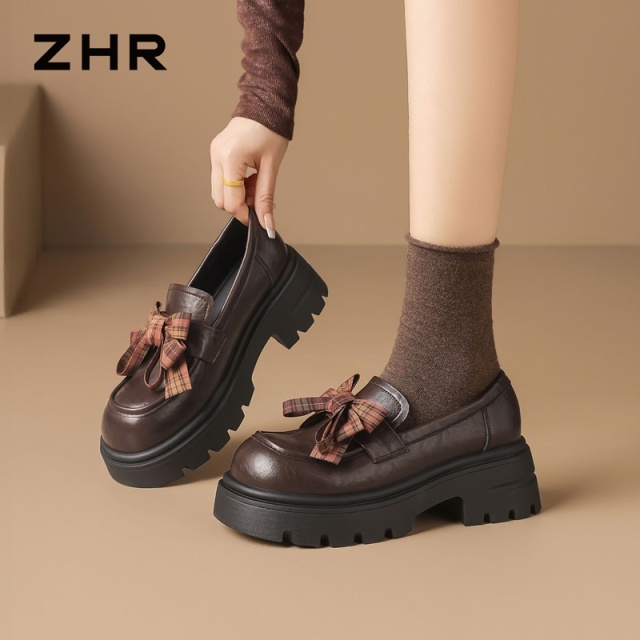 13693492.【ZHR则则】厚底乐福鞋蝴蝶结圆头套脚厚底女鞋[PU]