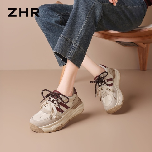 13161519.【ZHR则则】阿甘鞋圆头系带厚底女鞋[头层猪皮+雨伞布+超纤]