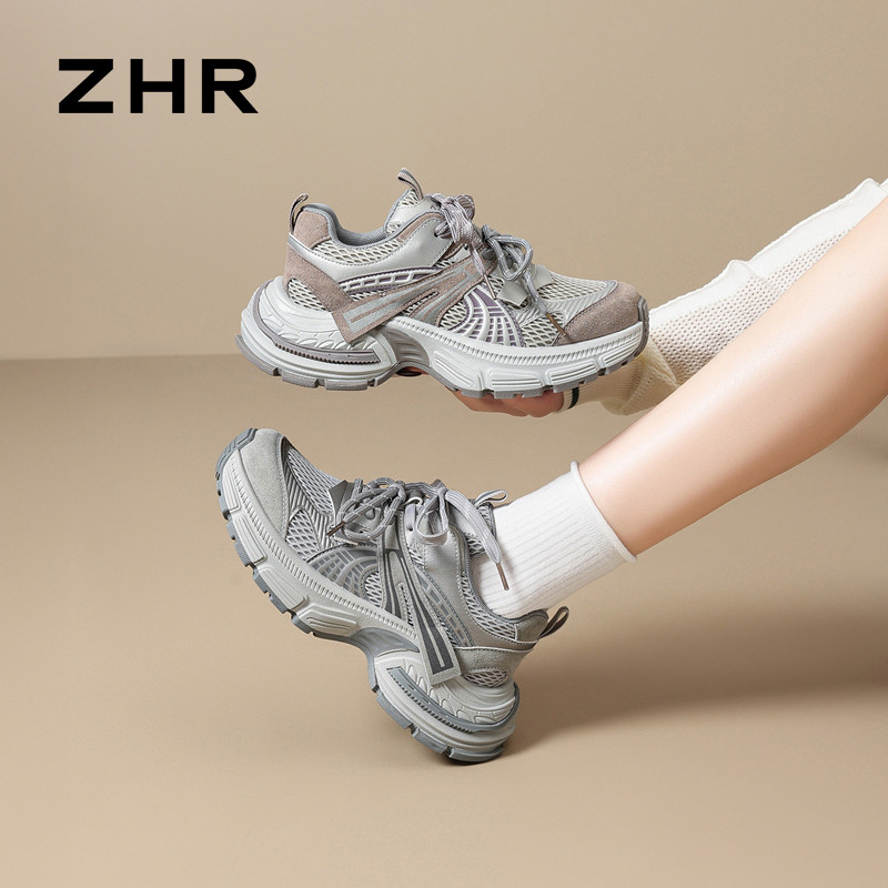 13161513.【ZHR则则】老爹鞋圆头系带厚底女鞋[PU+牛纤绒+网布]