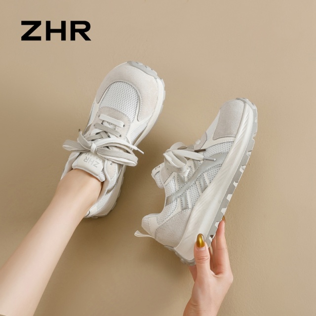 13161520.【ZHR则则】阿甘鞋圆头系带厚底女鞋[网布+头层猪皮+超纤]