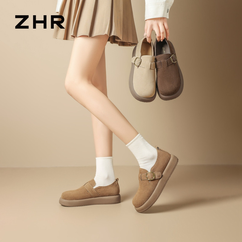 13161510.【ZHR则则】勃肯鞋圆头套脚厚底女鞋[牛剖层绒面革]