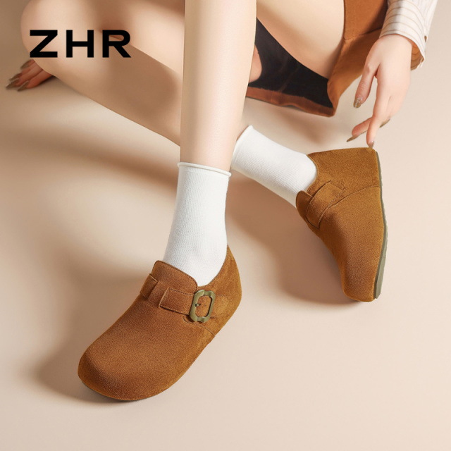 13161535.【ZHR则则】勃肯鞋圆头魔术贴厚底女鞋[羊京绒]