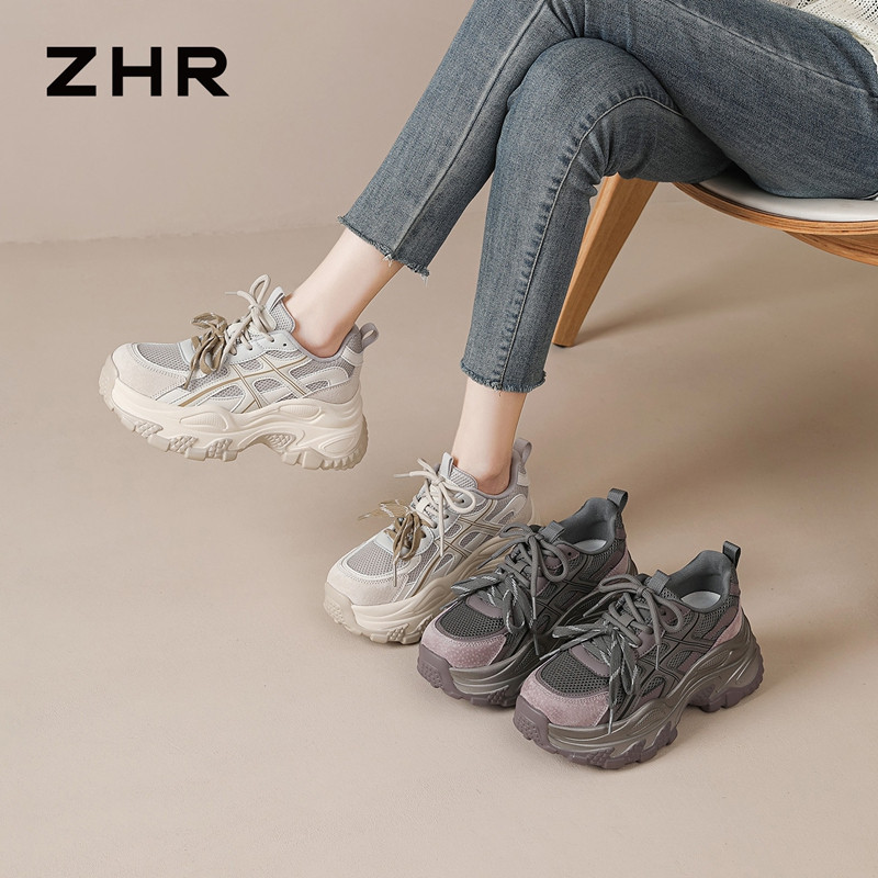 13161574.【ZHR则则】老爹鞋圆头系带厚底女鞋[网布+PU+猪巴戈（二层猪皮）]