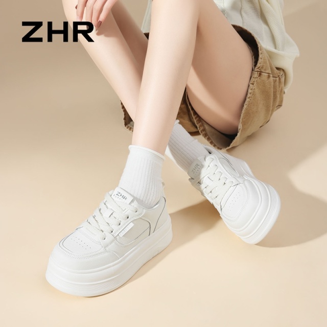 13161591.【ZHR则则】厚底小白鞋圆头系带厚底女鞋[超纤]