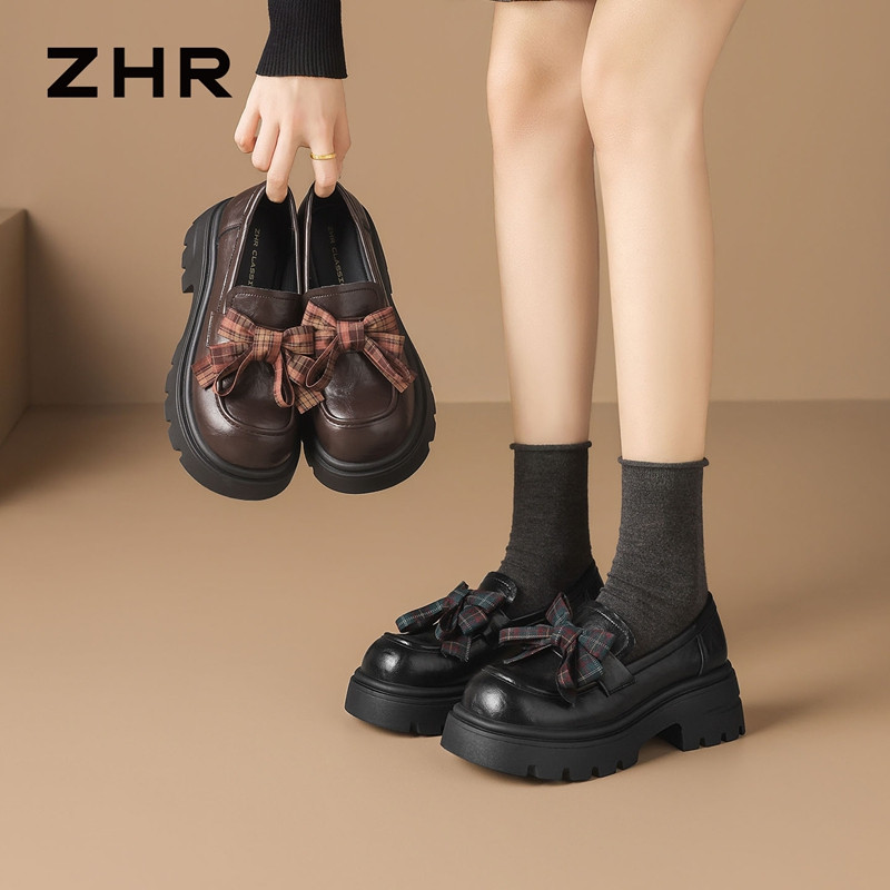 13693492.【ZHR则则】厚底乐福鞋蝴蝶结圆头套脚厚底女鞋[PU]