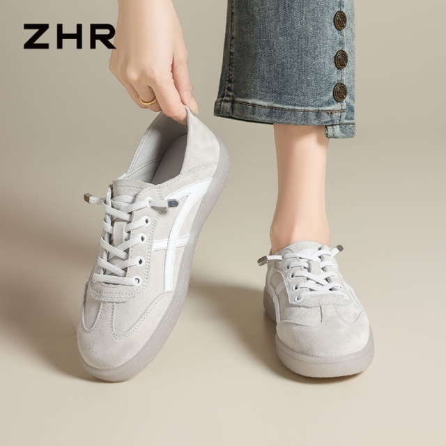 13161538.【ZHR则则】德训鞋圆头松紧带平底女鞋[头层猪皮+PU]