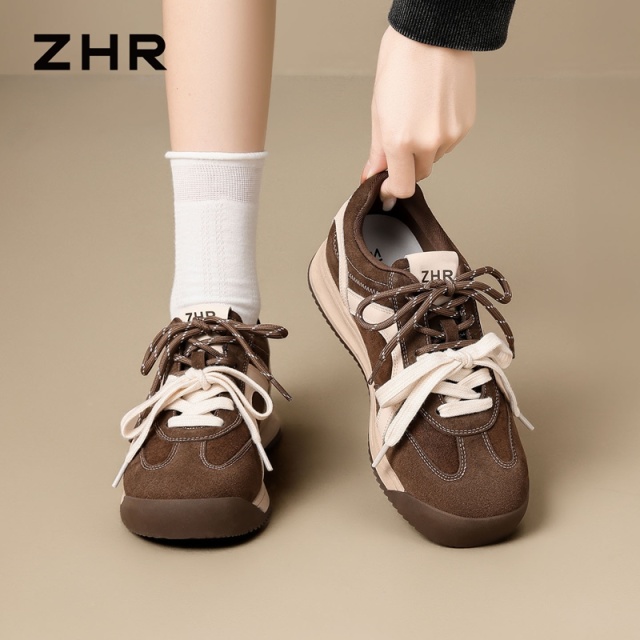 13676811.【ZHR则则】德训鞋圆头系带厚底女鞋[牛纤绒+绒布+超纤]