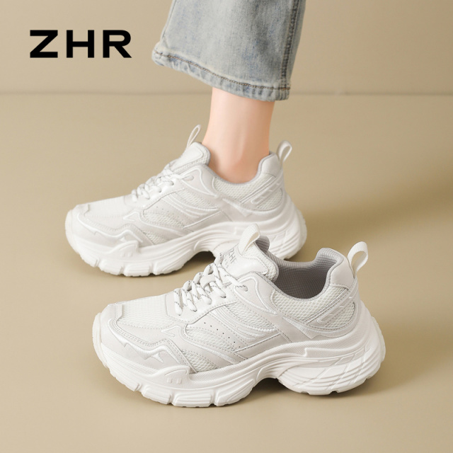 13161529.【ZHR则则】老爹鞋圆头系带厚底女鞋[超纤+网布]