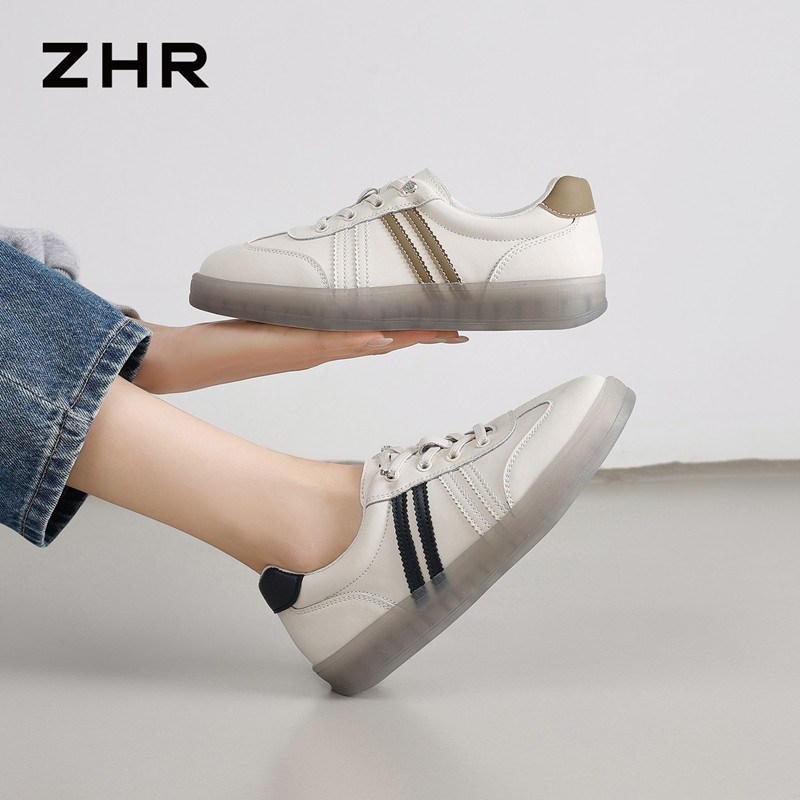 13161540.【ZHR则则】平底小白鞋圆头松紧带平底女鞋[牛剖层移膜革+超纤]