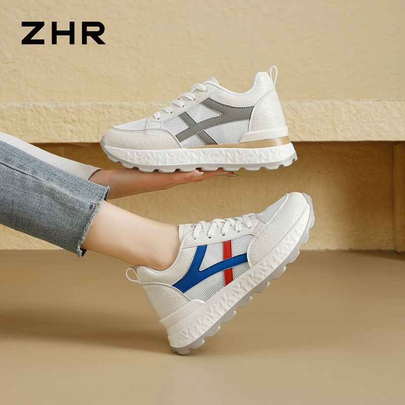 13161562.【ZHR则则】内增高阿甘鞋圆头系带厚底女鞋[超纤+网布]