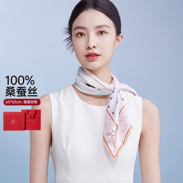 13281302.【100%桑蚕丝】真丝丝巾女缎面印花小方巾云南旅游搭配丝巾