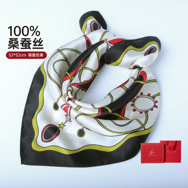 13288673.【100%桑蚕丝】真丝丝巾女春秋缎面印花小方巾礼盒