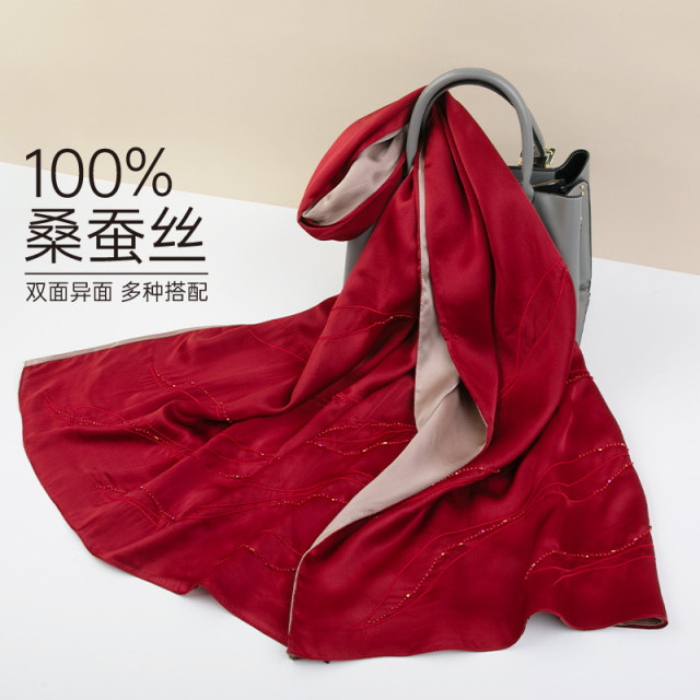 13314684.真丝丝巾女100桑蚕丝纱巾长巾围巾护肩披肩外搭送礼送妈妈