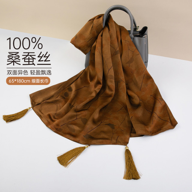 13314857.真丝丝巾女100%桑蚕丝纱巾长巾围巾护肩披肩外搭送礼