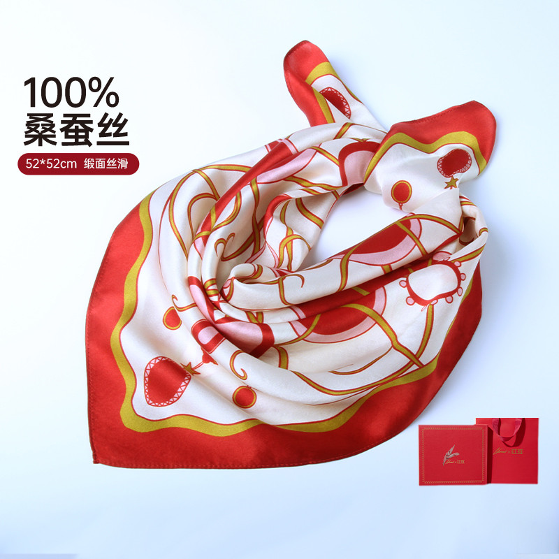13288673.【100%桑蚕丝】真丝丝巾女春秋缎面印花小方巾礼盒