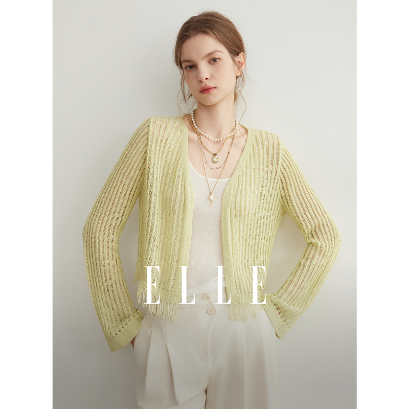 13172885.ELLEV领女式针织衫温婉知性风流苏下摆设计罩衫女