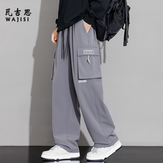 13176535.工装裤男士春秋款新款宽松直筒春季加肥加大码垂感运动长裤子