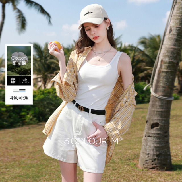 13150833.三彩2026春季新款修身短款背心吊带打底衫U领无袖上衣弹力M