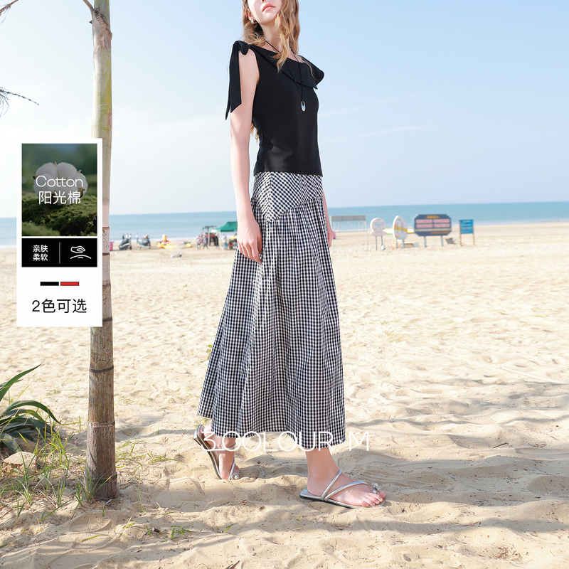 13150834.【100棉】三彩2026春季新款高腰半身裙格纹A字裙设计感长裙显瘦M