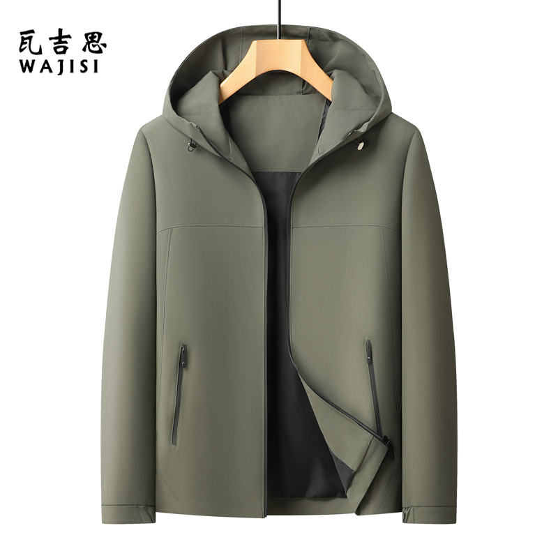 13176506.春秋季休闲户外夹克男士连帽薄款外套中青年男装宽松大码茄克衫潮