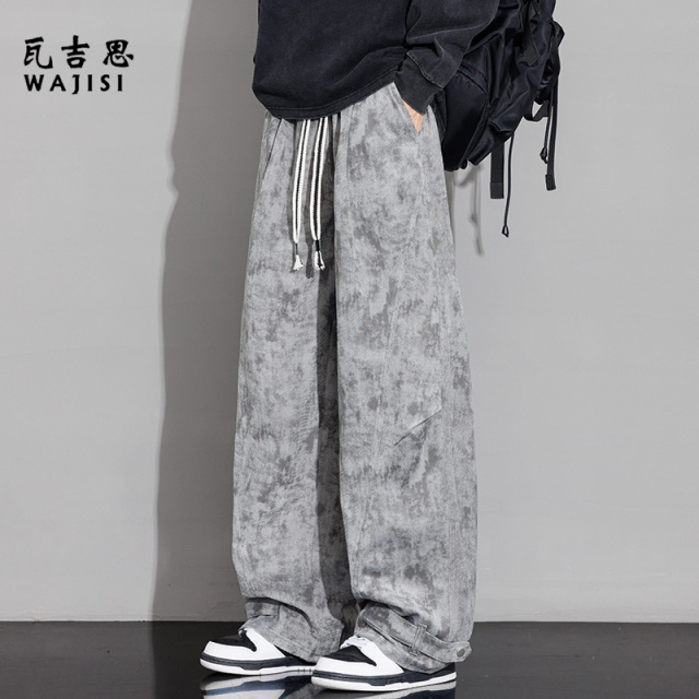 13176492.扎染脏脏裤春秋季潮牌痞帅青少年直筒裤子男款阔腿休闲裤