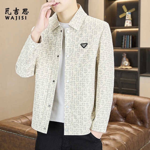 13176559.夹克男士新款春秋季翻领百搭休闲印花高档时尚潮流上衣外套