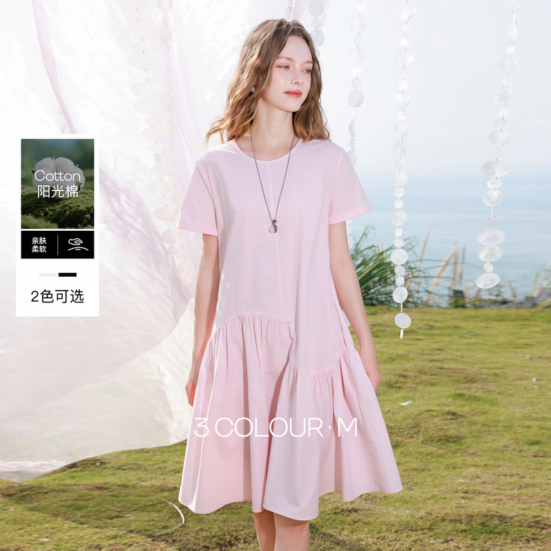 13150628.【樱花系列连衣裙】三彩2026夏季新款纯棉圆领短袖娃娃裙A字裙M