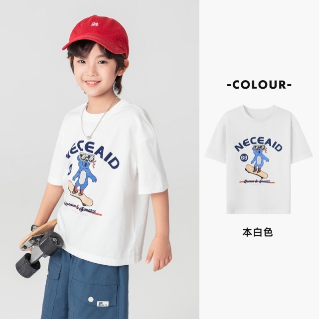 13311692.男童T恤2026夏季撞色凉感纯棉透气上衣儿童潮流时尚印花宽松短袖