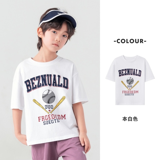 13311704.男童短袖2026夏季美式棒球印花儿童宽松时尚T恤纯棉童装凉感上衣