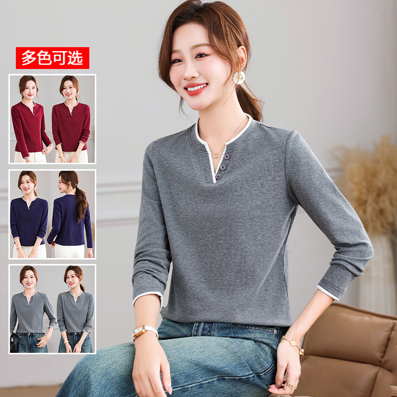 13178367.衣仕梵春秋新款女式韩版减龄气质小V领百搭T恤【衣仕梵女装QD】