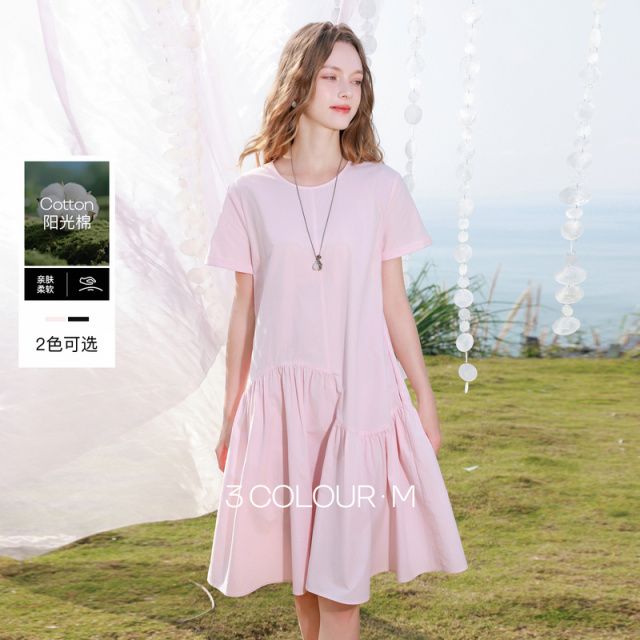 13150628.【樱花系列连衣裙】三彩2026夏季新款纯棉圆领短袖娃娃裙A字裙M