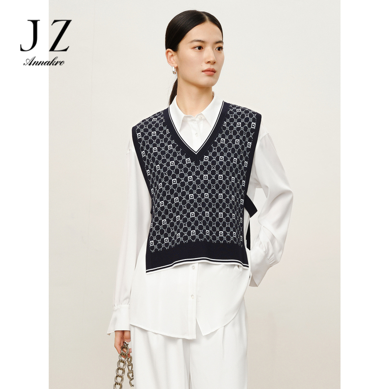 13181928.商场同款JZ玖姿气质两件套老花衬衫女春秋季新款JWDQ60107