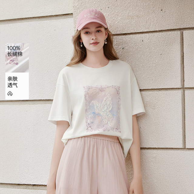 13188487.2026夏装纯棉短袖t恤女超好看蝴蝶印花多巴胺上衣