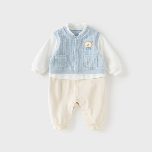 13184822.戴维贝拉男童爬服秋装宝宝周岁礼服连体衣针织哈衣婴儿衣服