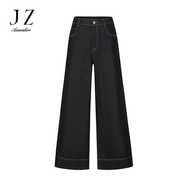 13181687.JUZUI玖姿简约明线设计宽松阔腿裤牛仔裤女春秋季新款JTFQ12102