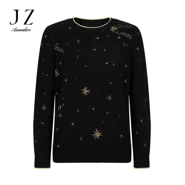 13182726.JUZUI玖姿满天星提花珠钻宽松羊毛针织衫女春秋季新款JTFQ31001