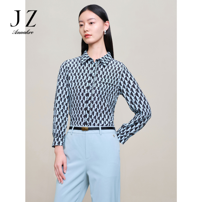 13182311.商场同款JZ玖姿几何印花衬衫女装春季新款上衣JWDC60107