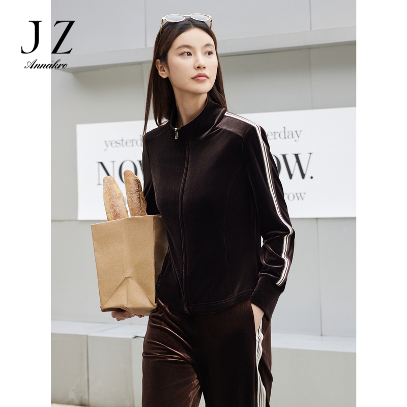 13188307.商场同款JZ玖姿美拉德丝绒收腰正肩外套女装春秋新款JWEQ40507