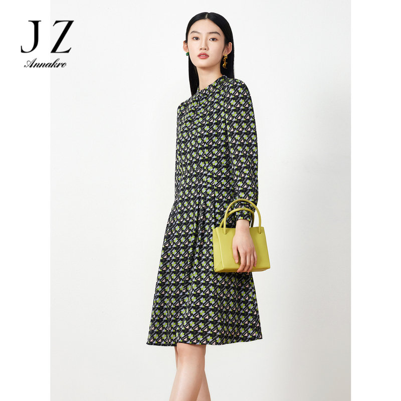 13186772.商场同款JZ玖姿几何女装春季新款仿真丝衬衫连衣裙JWDC50058