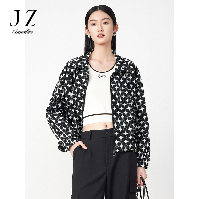 13188317.商场同款JZ玖姿唐花草短款夹克春季新款纸风衣上衣JWDC40540