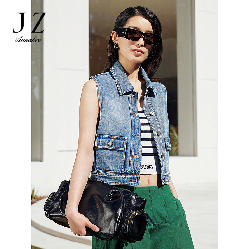 13187925.JUZUI玖姿时髦100%棉牛仔马夹女春季新款JWFC42003